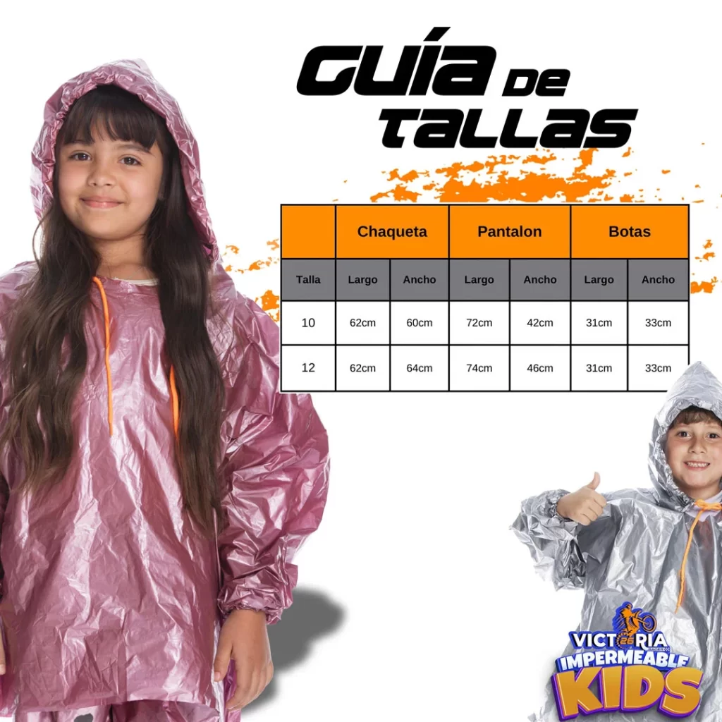 impermeable metalizado kids, para niños, tallaje