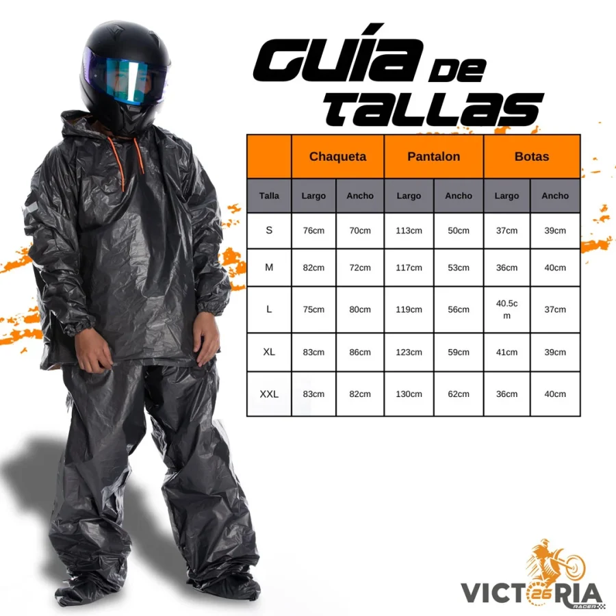 Guía de tallas impermeable para moto metalizado